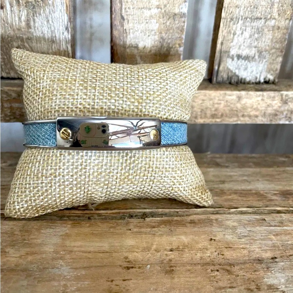 QVC VTG Steel By Design 18K Gold Stainless Steel Studded Denim Bracelet NEW